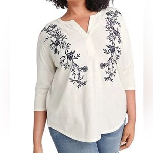Ryllace Women’s Blouse Top Size 2X Ivory Embroidered Flowers 3/4 Sleeve New